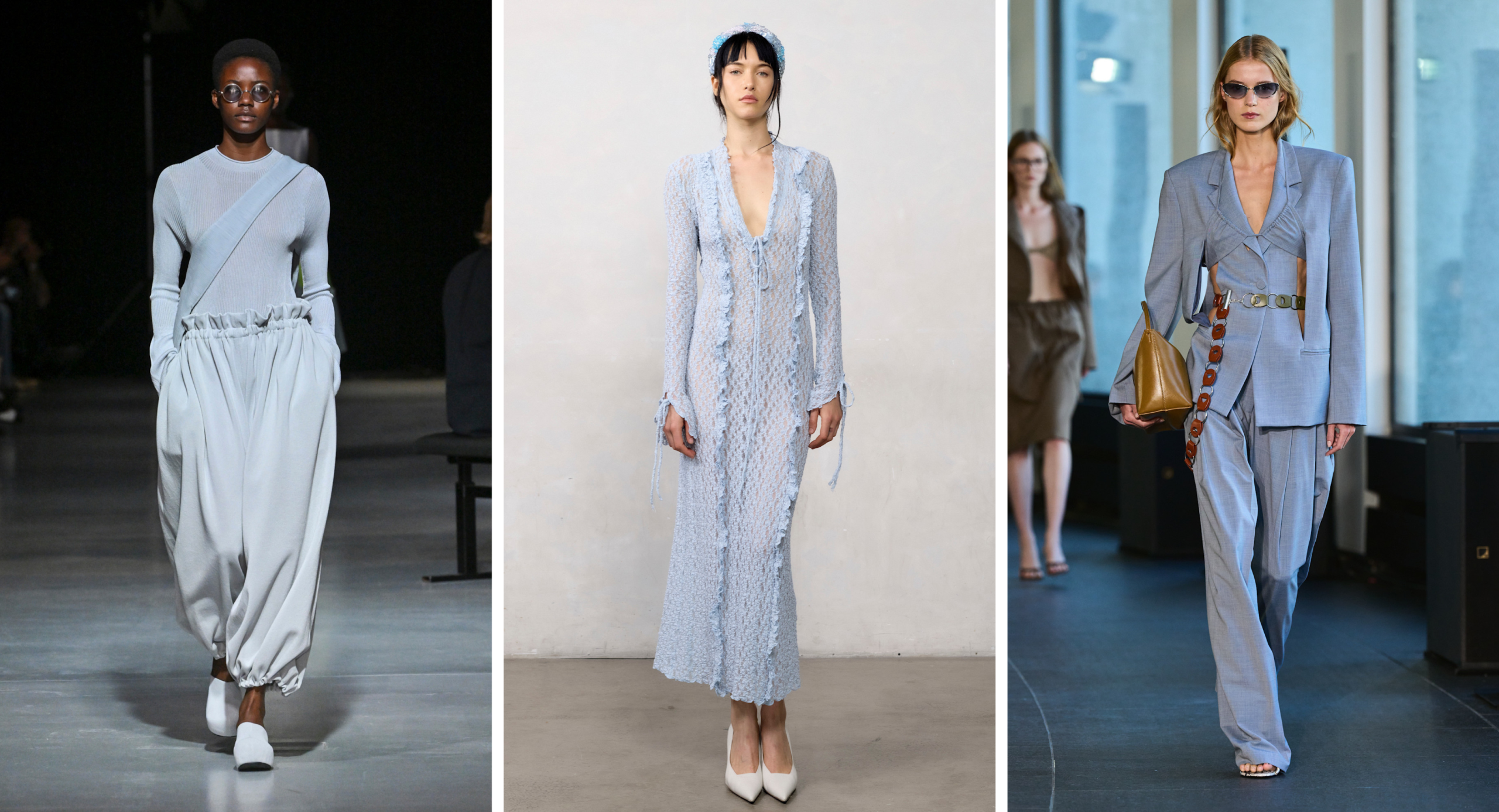 pastelkleuren in zomer 2026 lichtblauw, runways van esber, benmoyal en CFCL