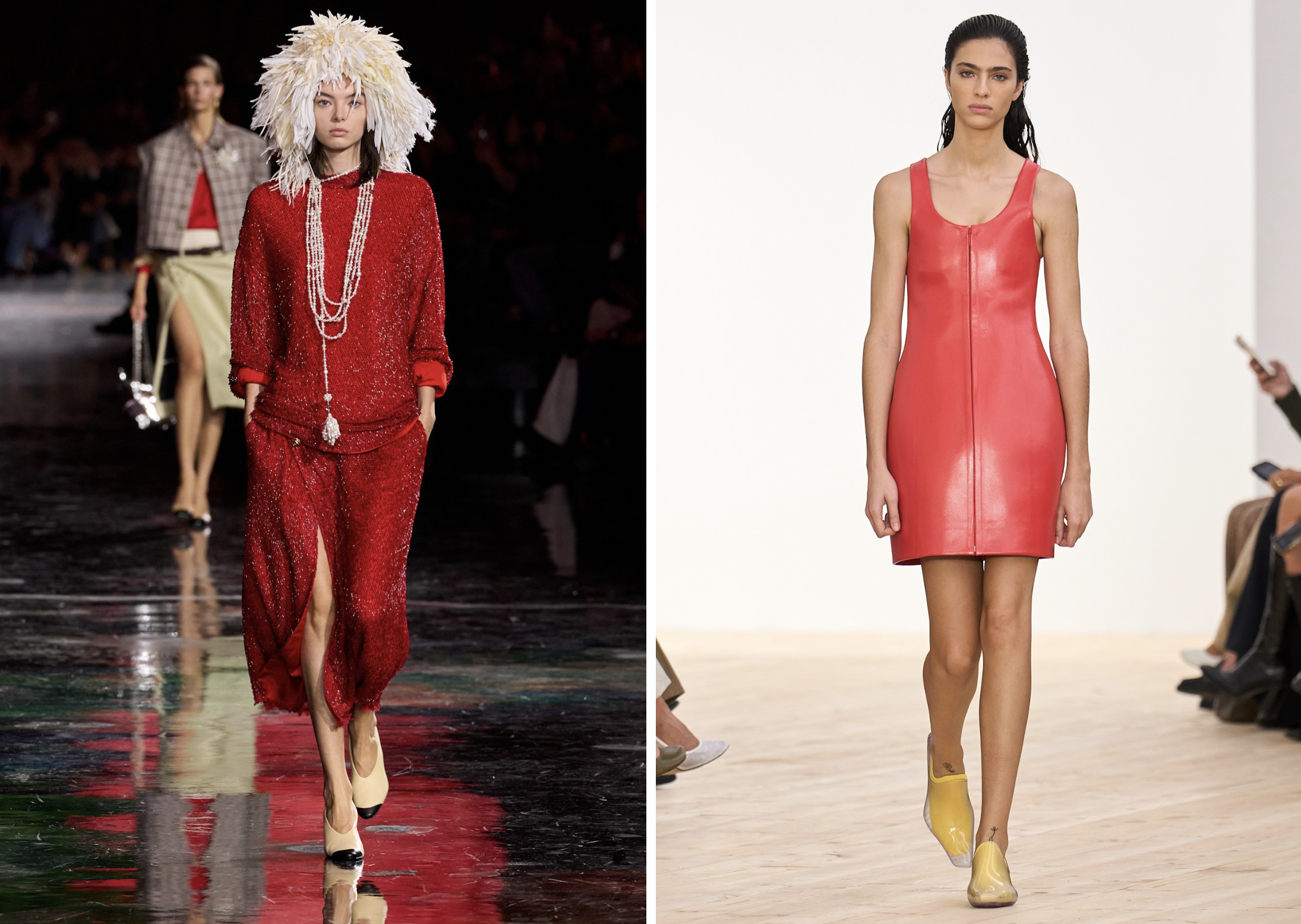 Rode jurk bij Chanel en Loewe lente/zomer 2026