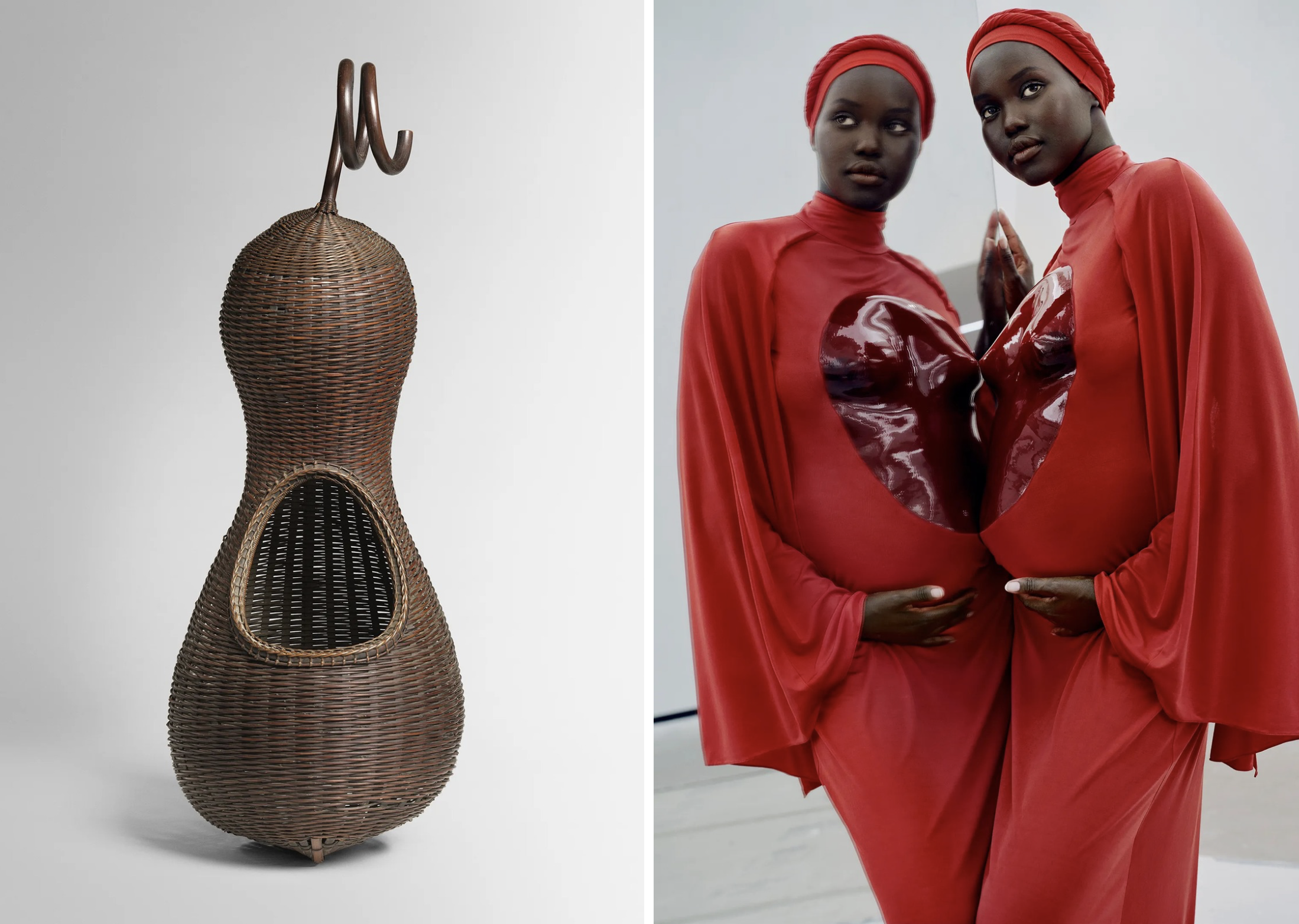 Japanse Meiji-kunst uit de negentiende eeuw in het Met, naast het zwangere model model Adut Akech Bior in Loewe.