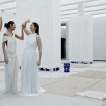 Models Ashley Graham, Bhavitha Mandava, and Devyn Garcia play three graces in The Met’s new Condé M. Nast Galleries.