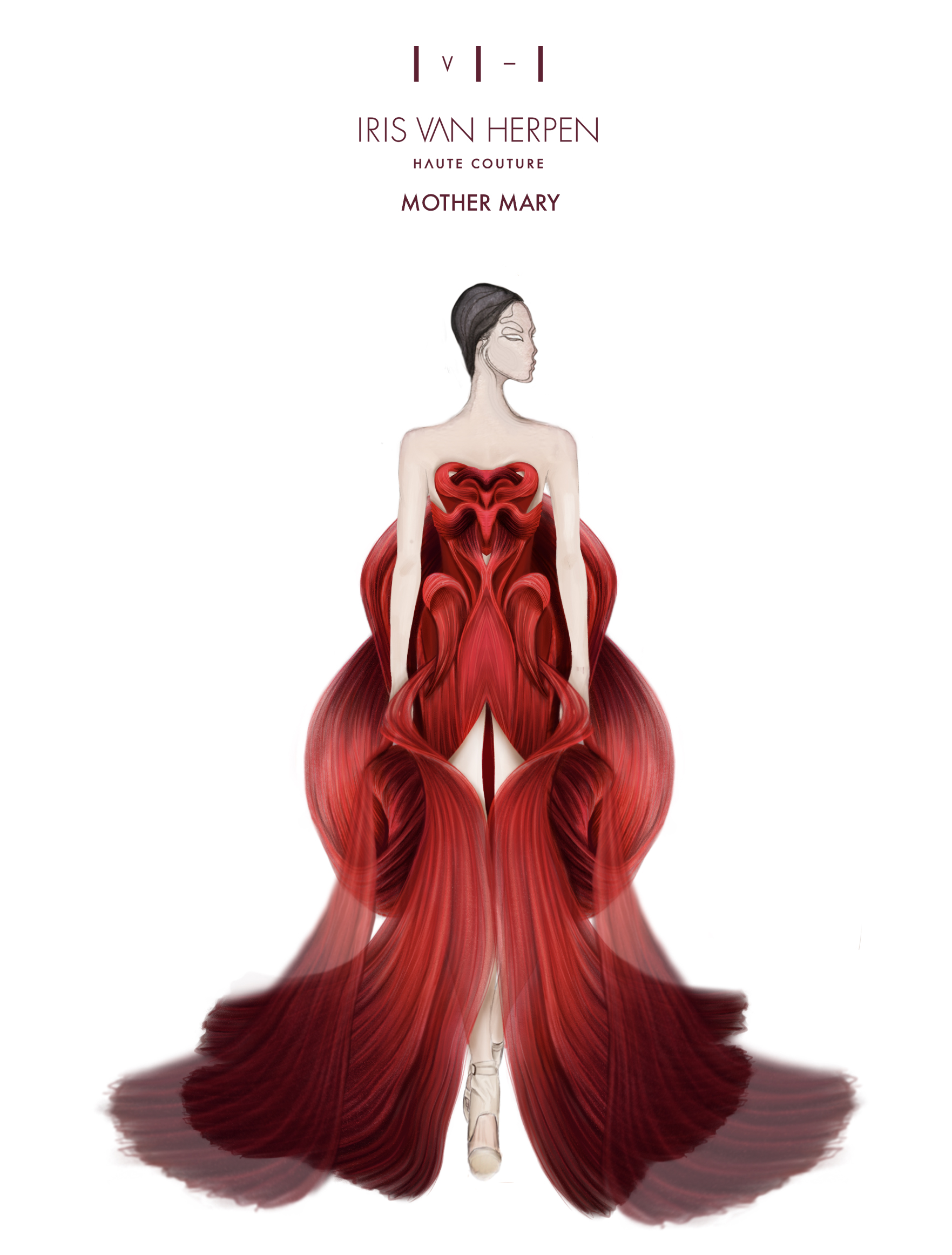 De schets van de 'Mother Mary'-jurk van Iris van Herpen