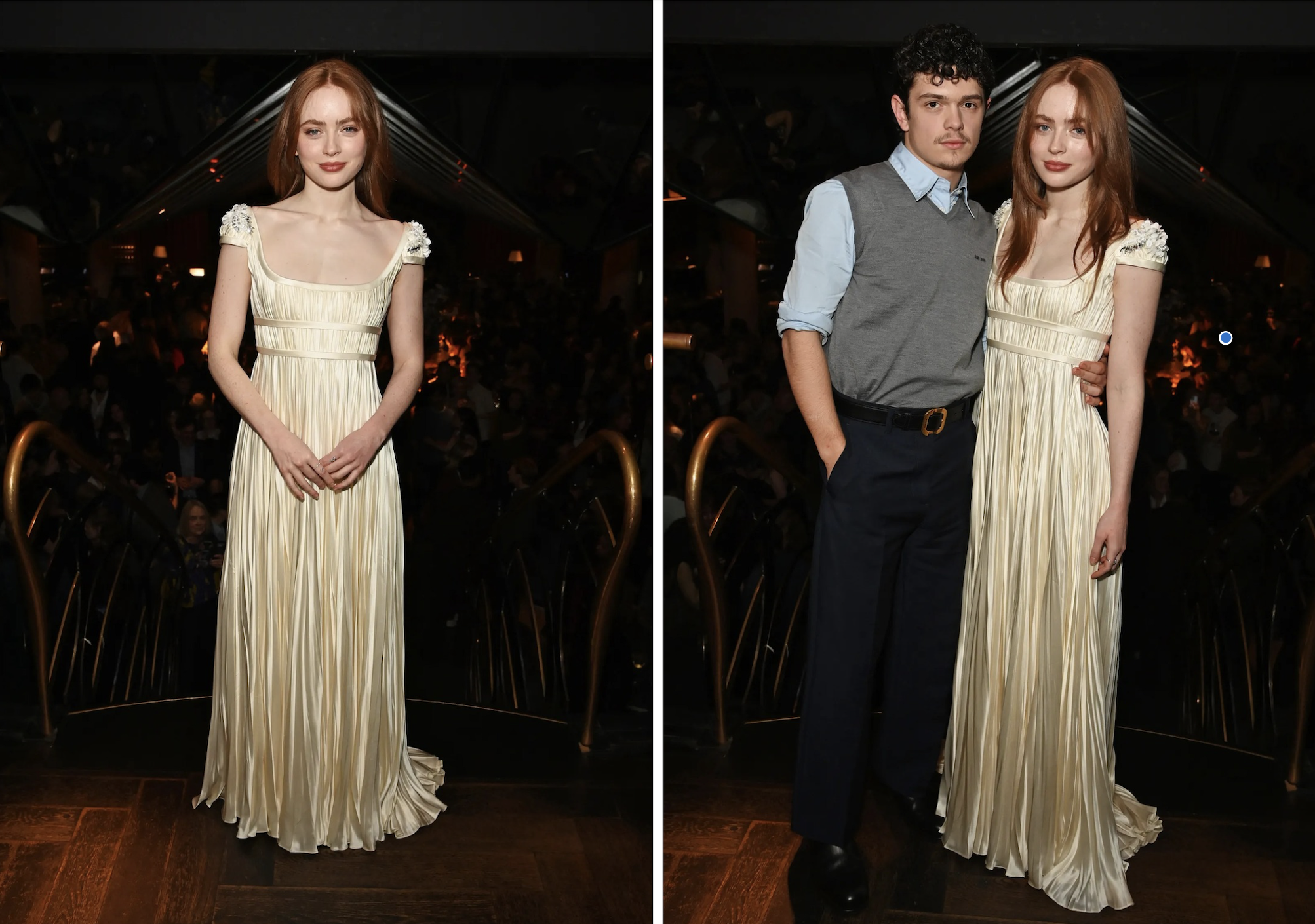 Sadie Sink in Prada voor Romeo en Juliet, naast haar Noah Jupe