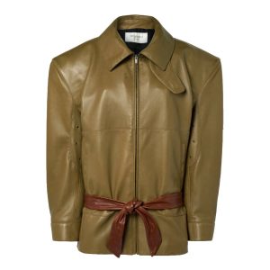 Leren jas met ceintuur van Saint Laurent