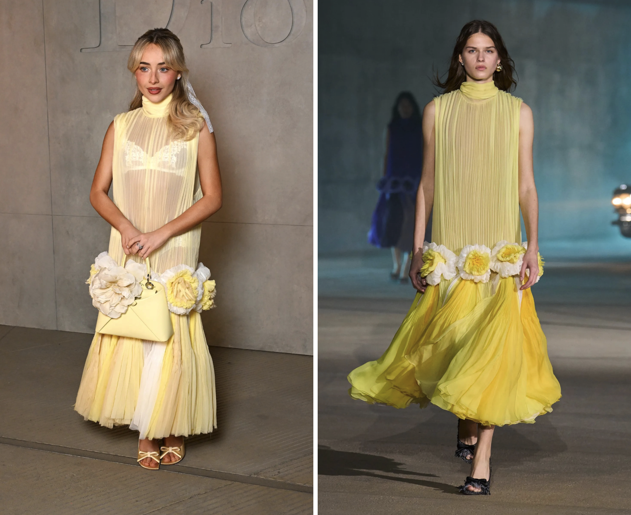 Sabrina Carpenter draagt de openingslook naar de Dior Cruise 2027-show