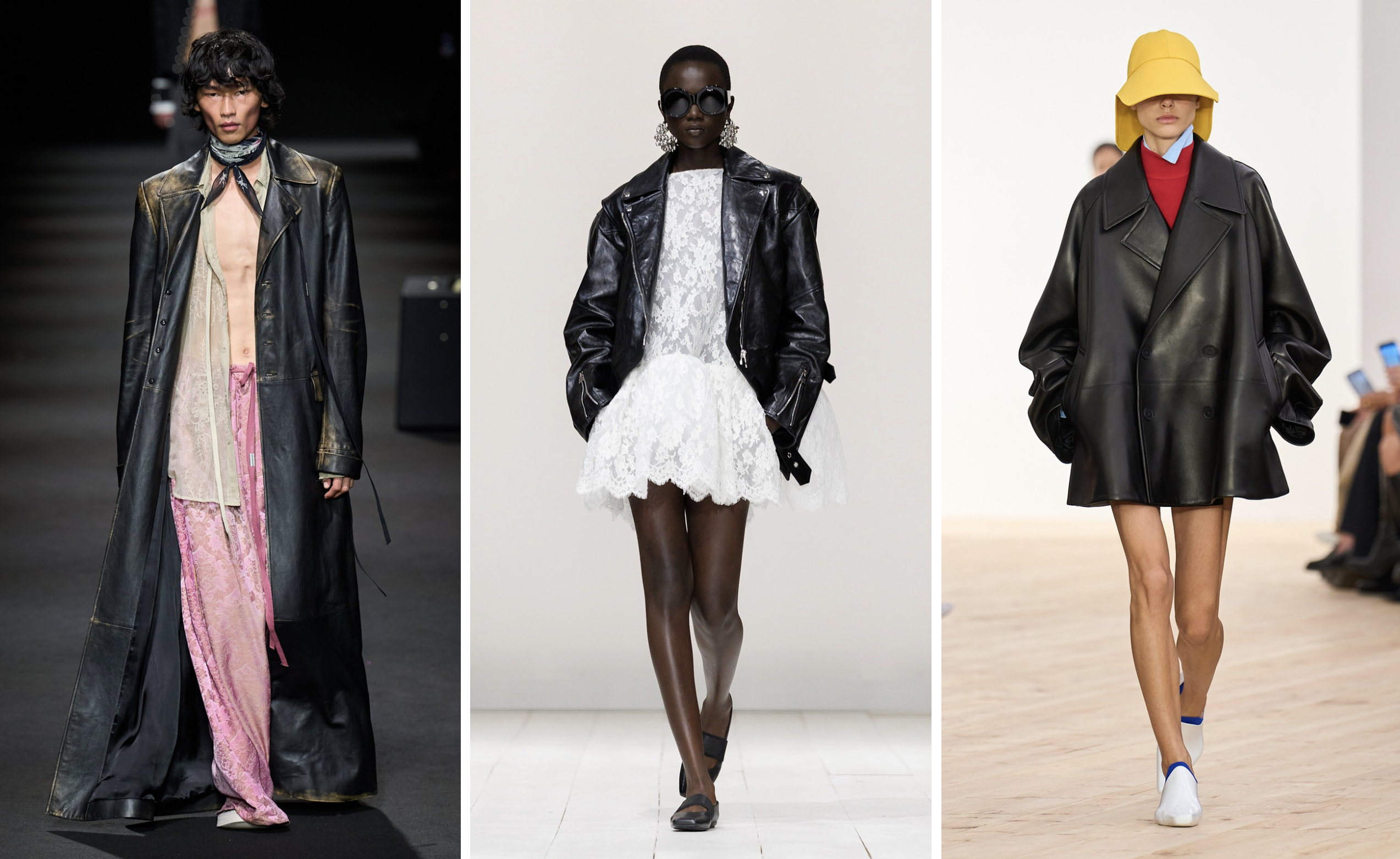 Ann Demeulemeester, Givenchy en Loewe lente/zomer 2026 met zwart leren zomerlooks