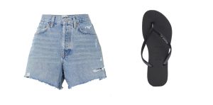 Denimshorts van Agolde en Havaianas