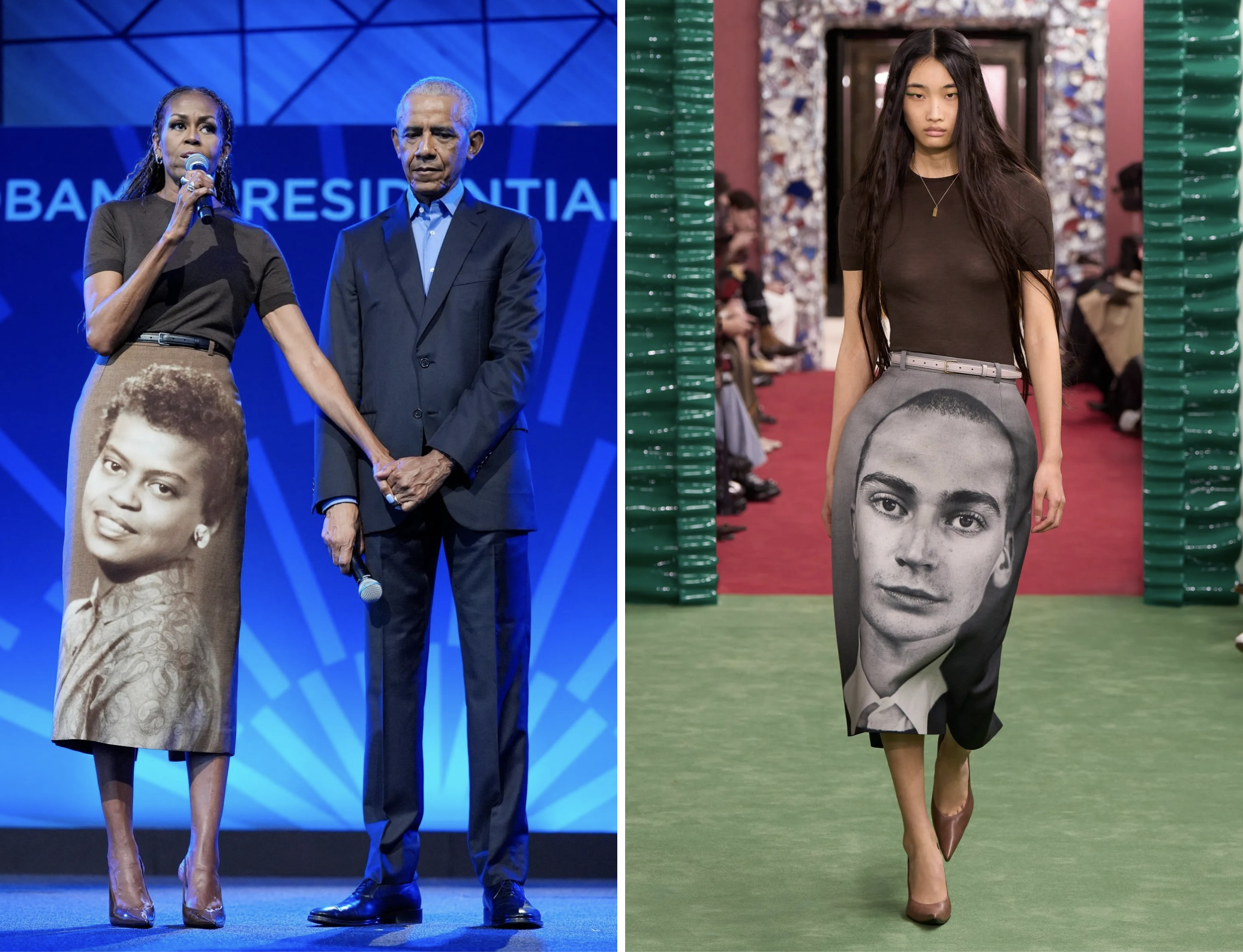 Michele Obama draagt een custom rok van Acne Studios
