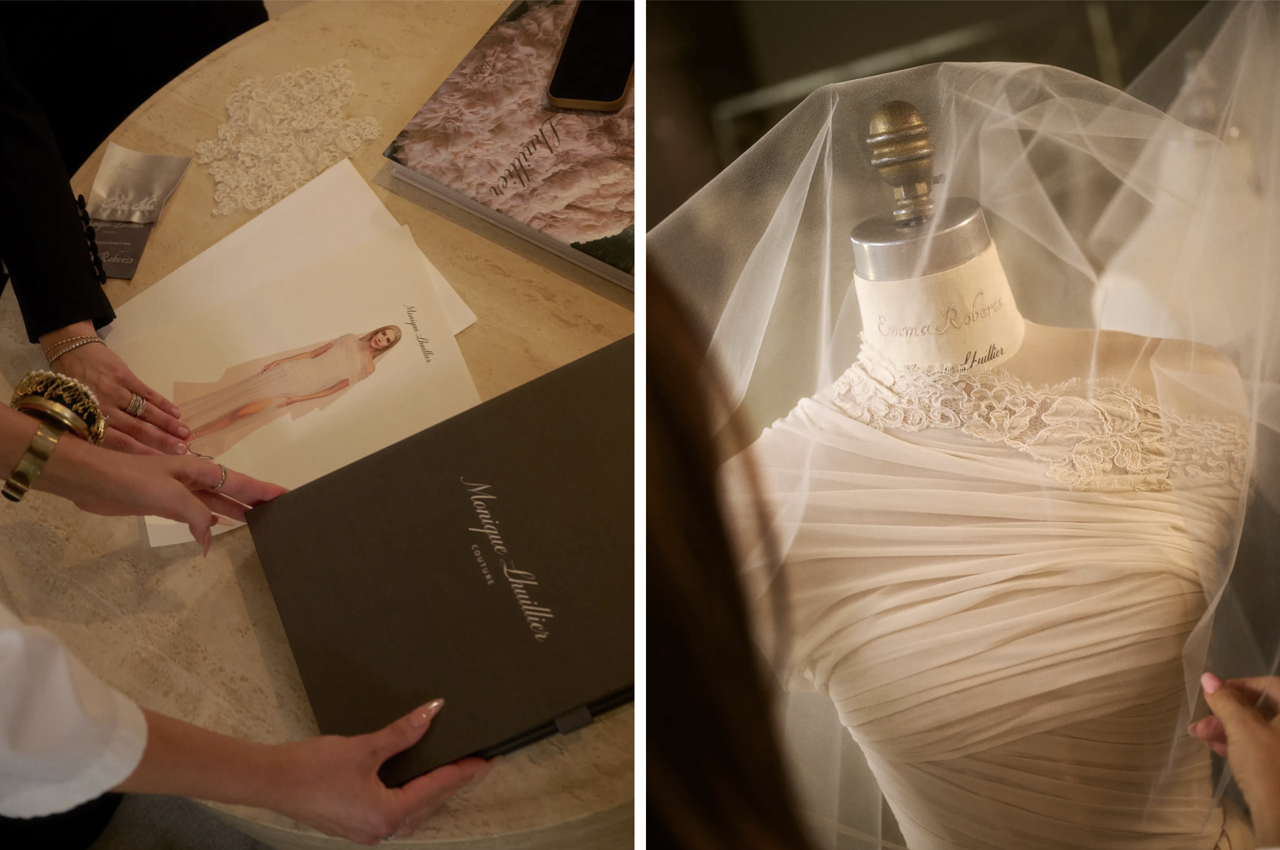 Fitting bij Monique Lhuillier voor de bruiloft van Emma Roberts