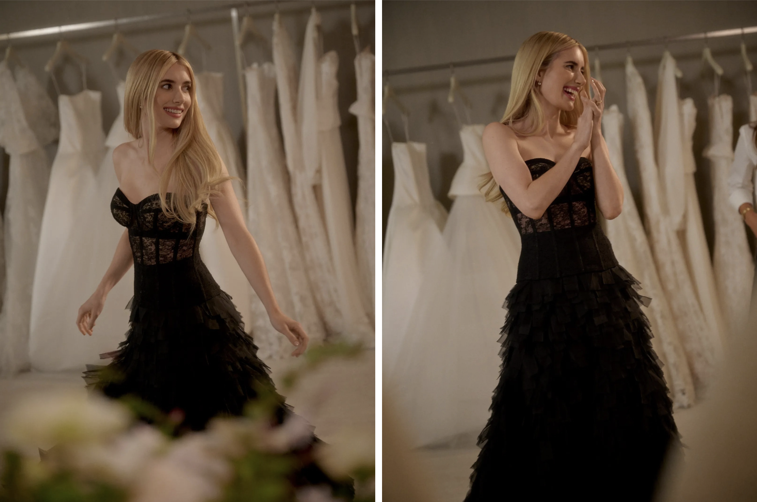 Fitting bij Monique Lhuillier voor de bruiloft van Emma Roberts