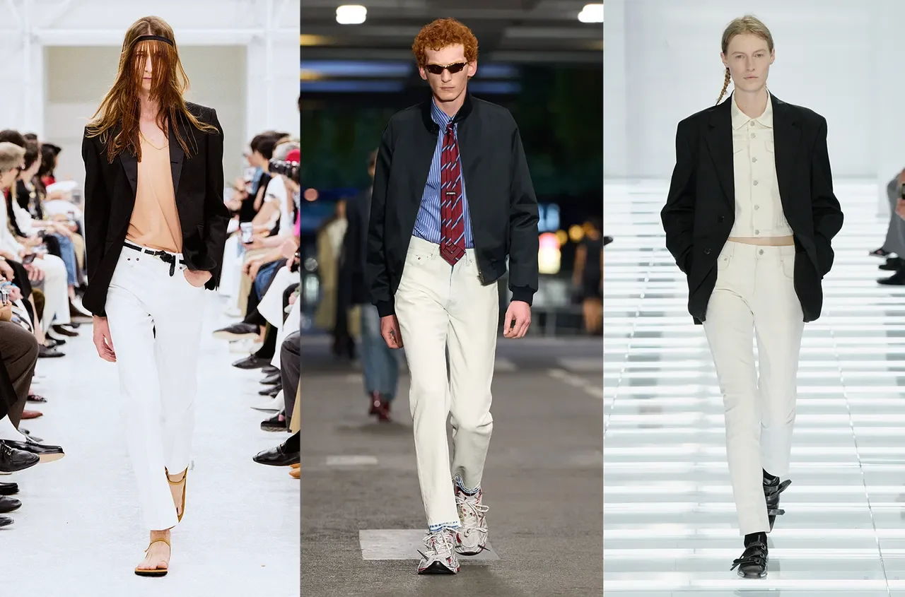 Witte jeans op de runway bij Celine, Vetements en Prada.