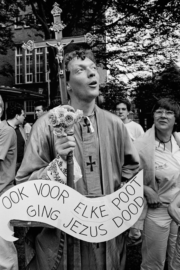 Protest op Roze Zaterdag in Leiden, 1983.