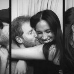 Zwart-witfoto's van prins Harry en Meghan Markle in een photobooth