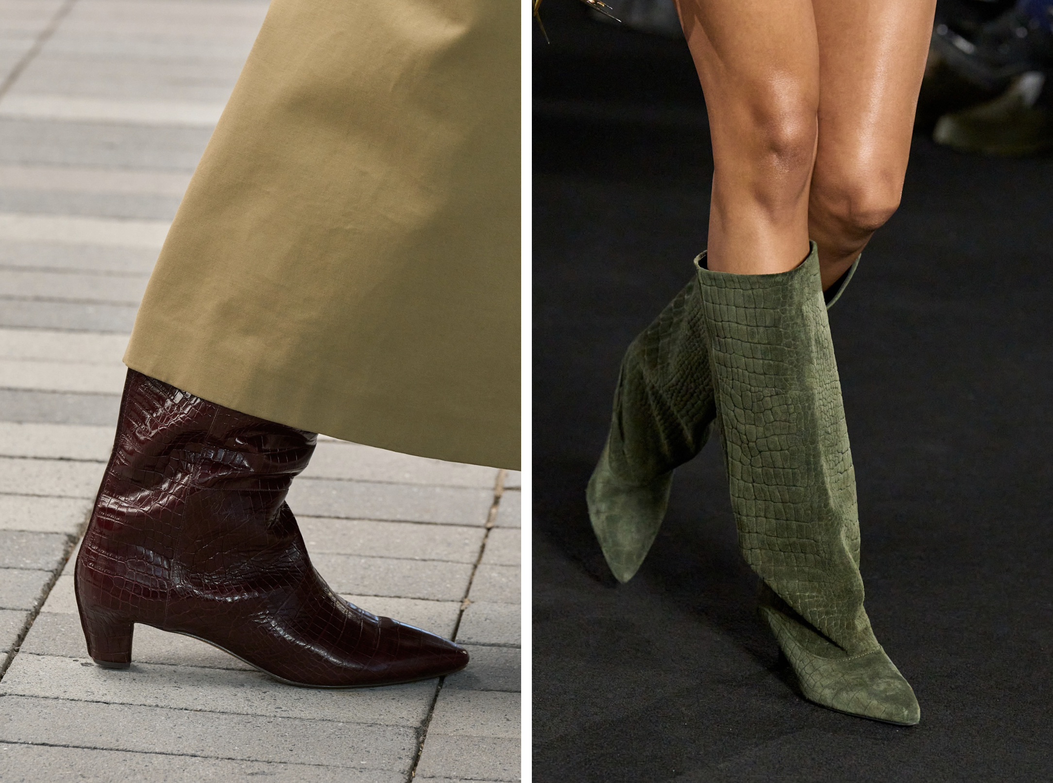 Reptile-print boots bij Calvin Klein en Kim Shui herfst/winter 2026