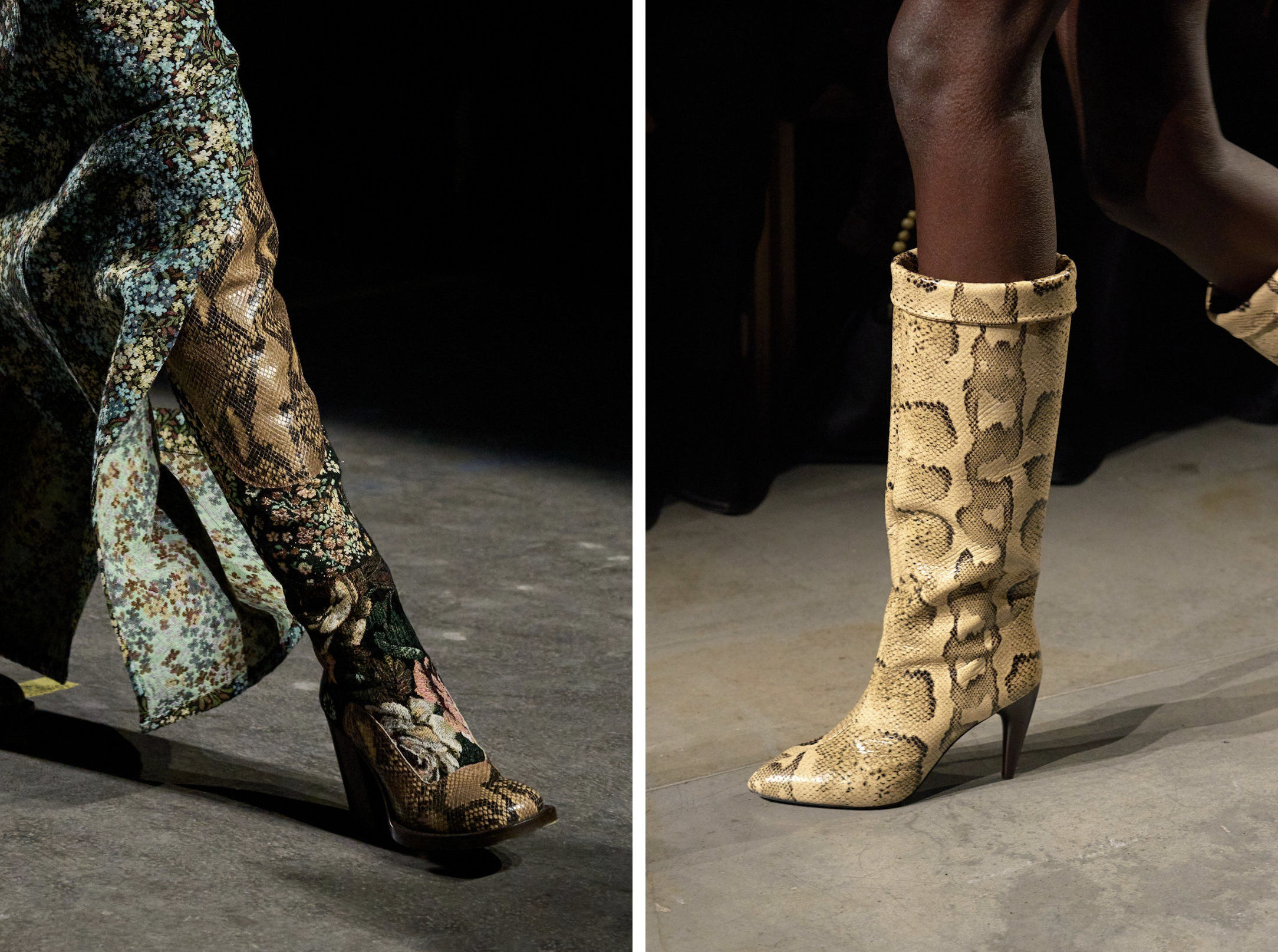 Reptile-print boots bij Dries van Noten en Isabel Marant herfst/winter 2026