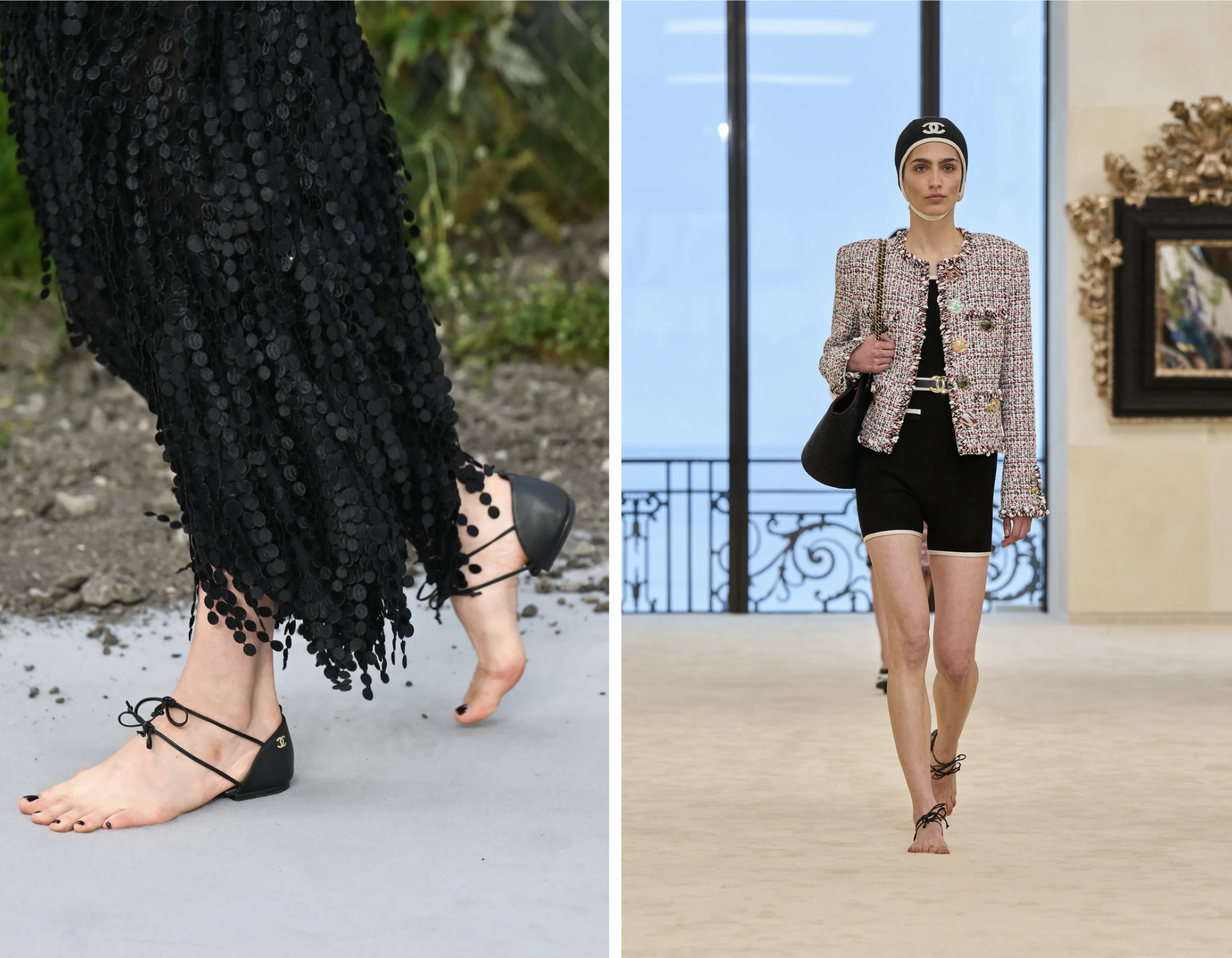 Margaret Qualley in de naked shoe van Chanel Cruise 2027