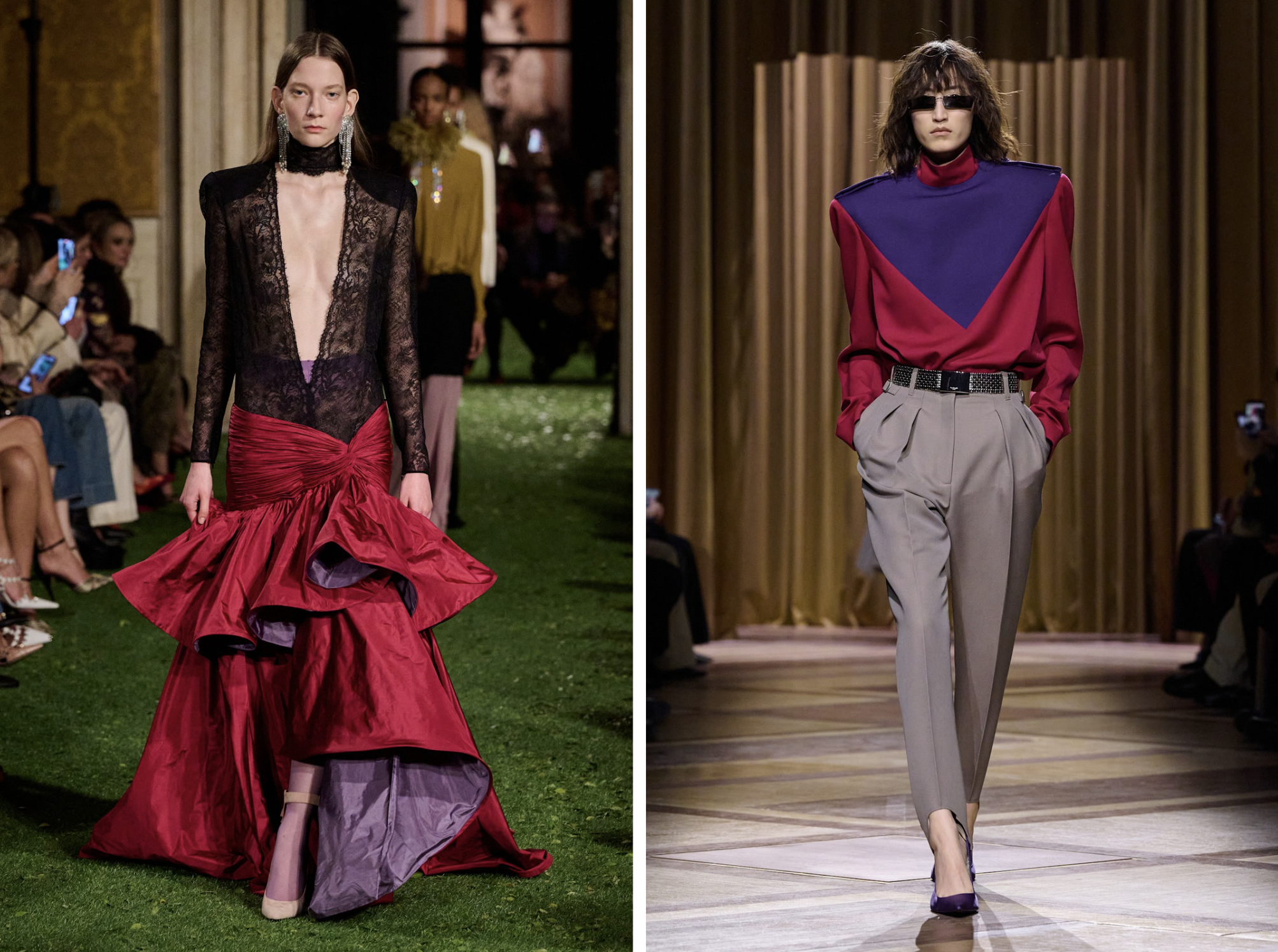 Paars met rood bij Valentino en Mugler herfst/winter 2026