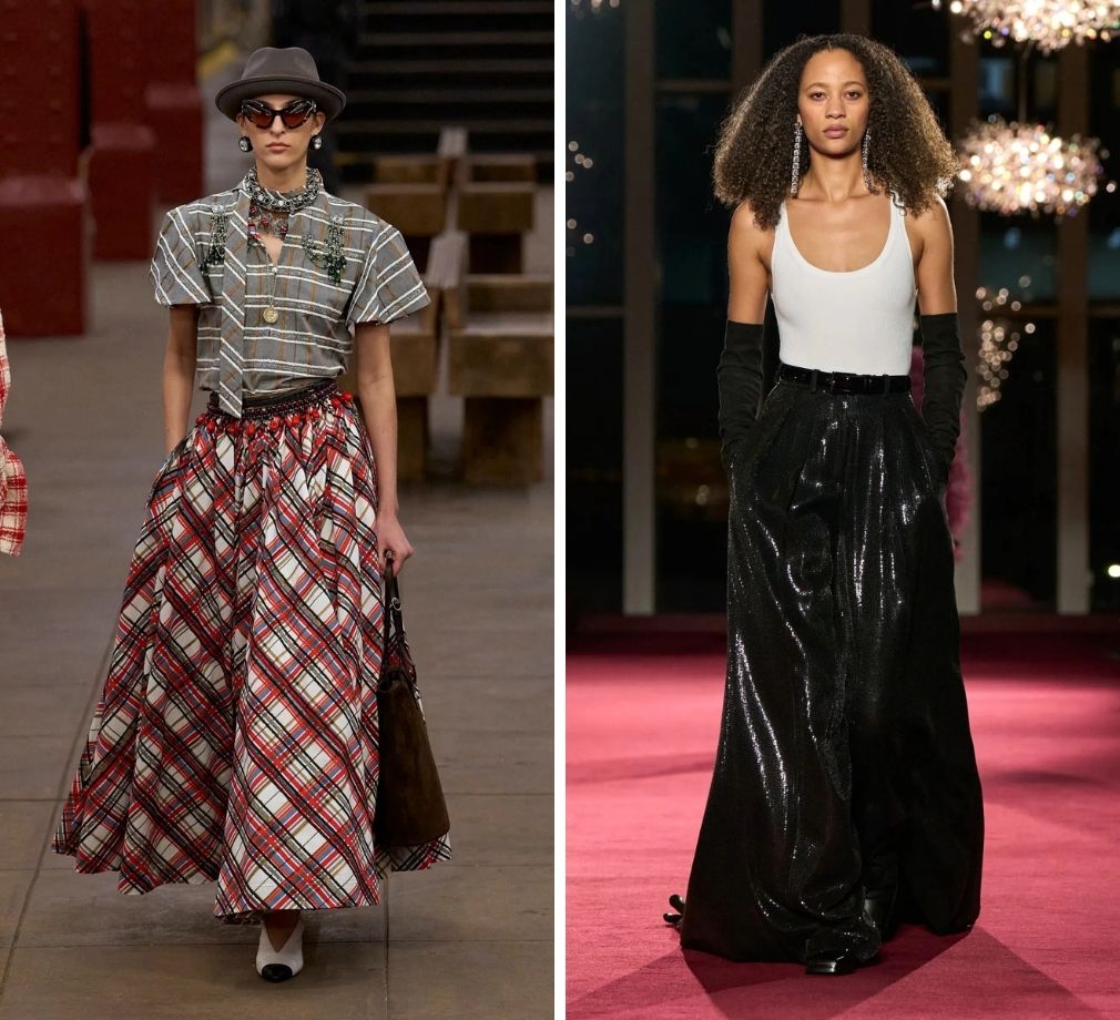 Twee modellen op de catwalk voor Chanel en Michael Kors