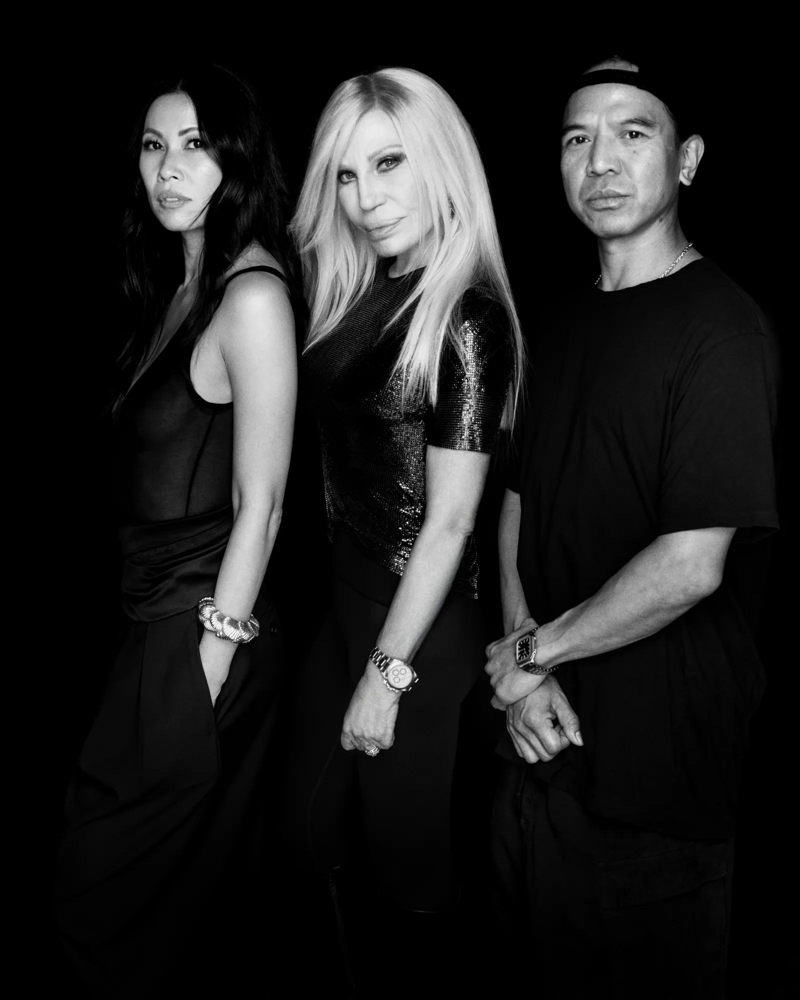 Donatella Versace met Raissa Gerona en Michael Mente