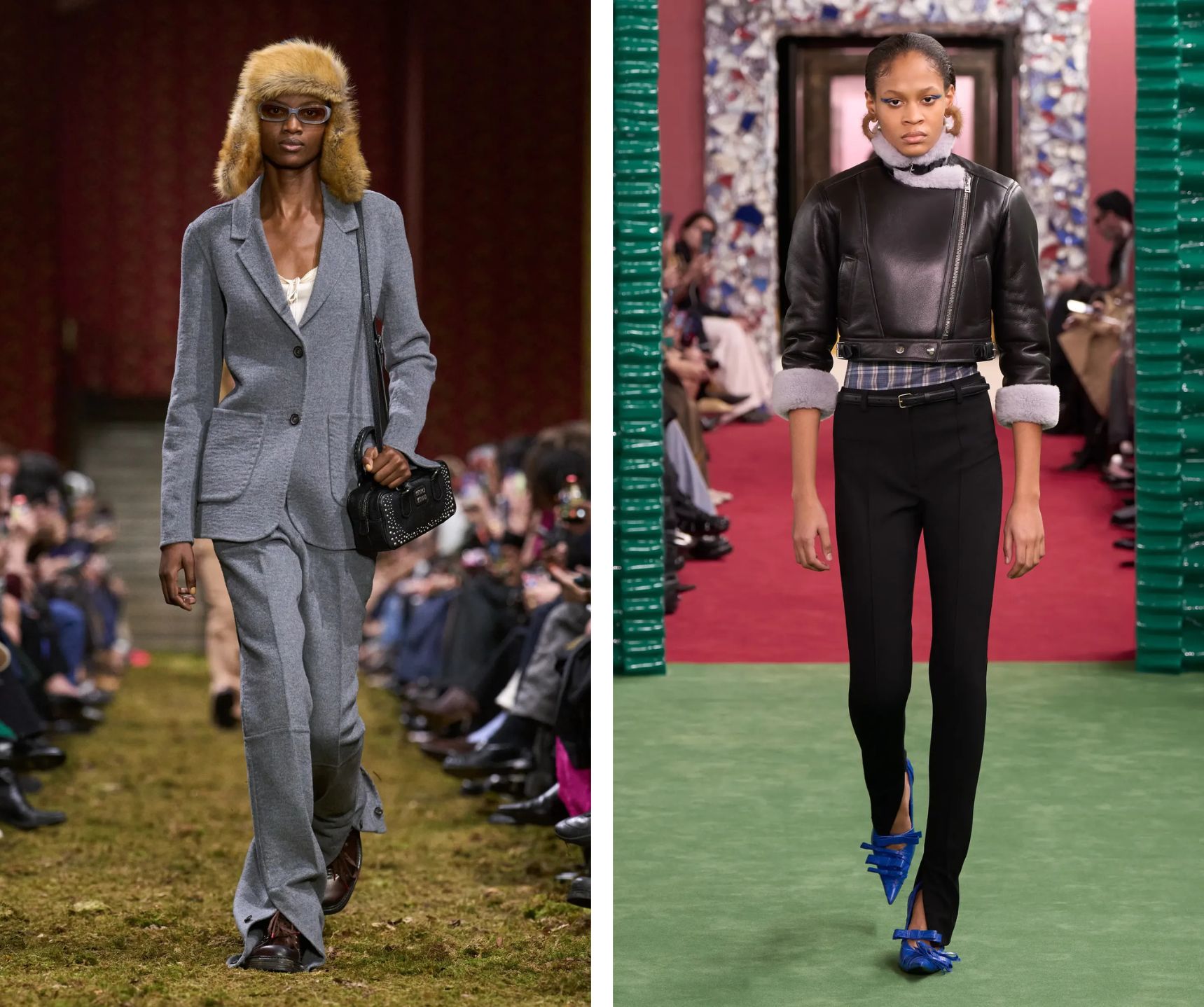 De broek met split op de runway.