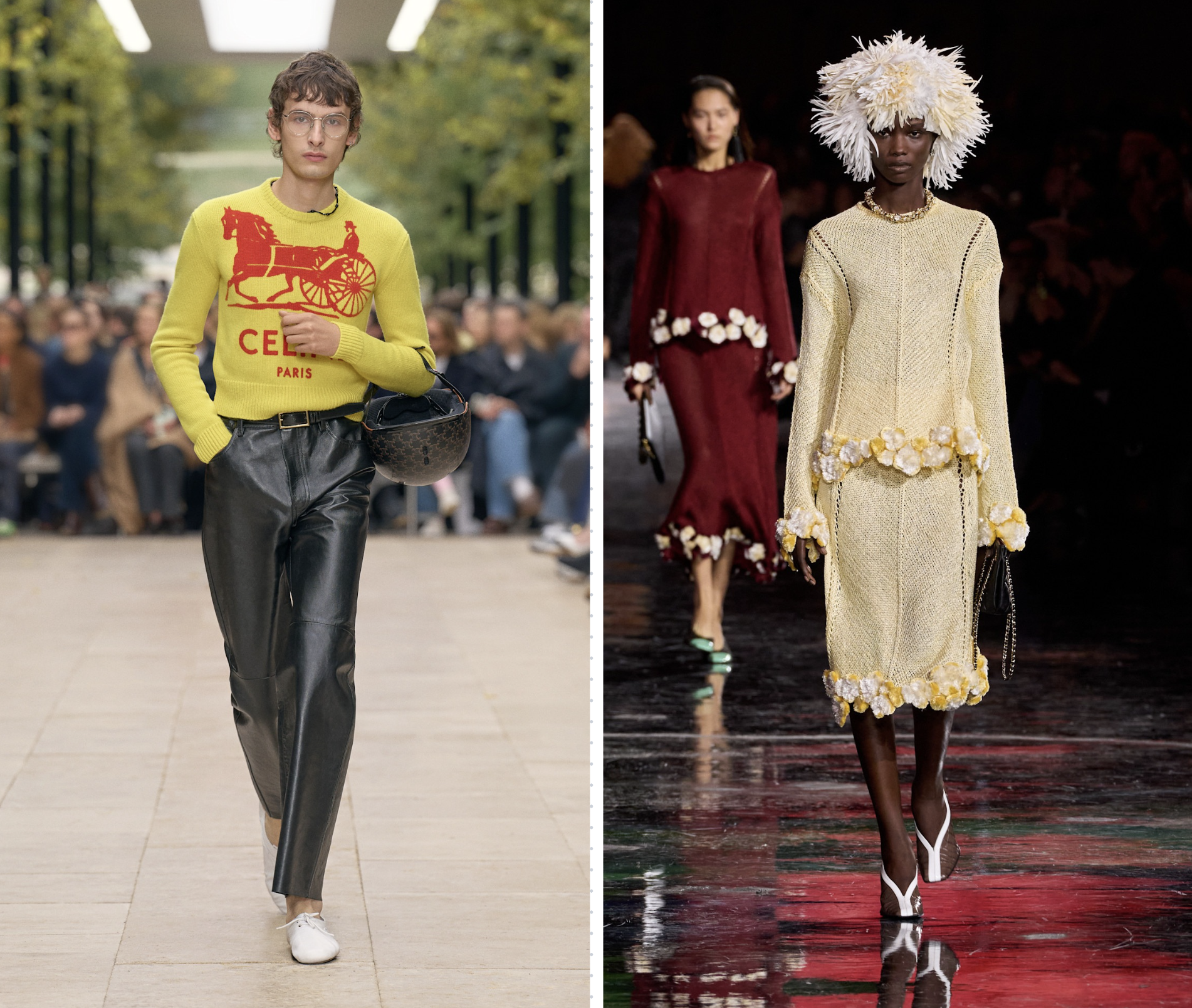 Gele trui bij Celine en Chanel lente/zomer 2026