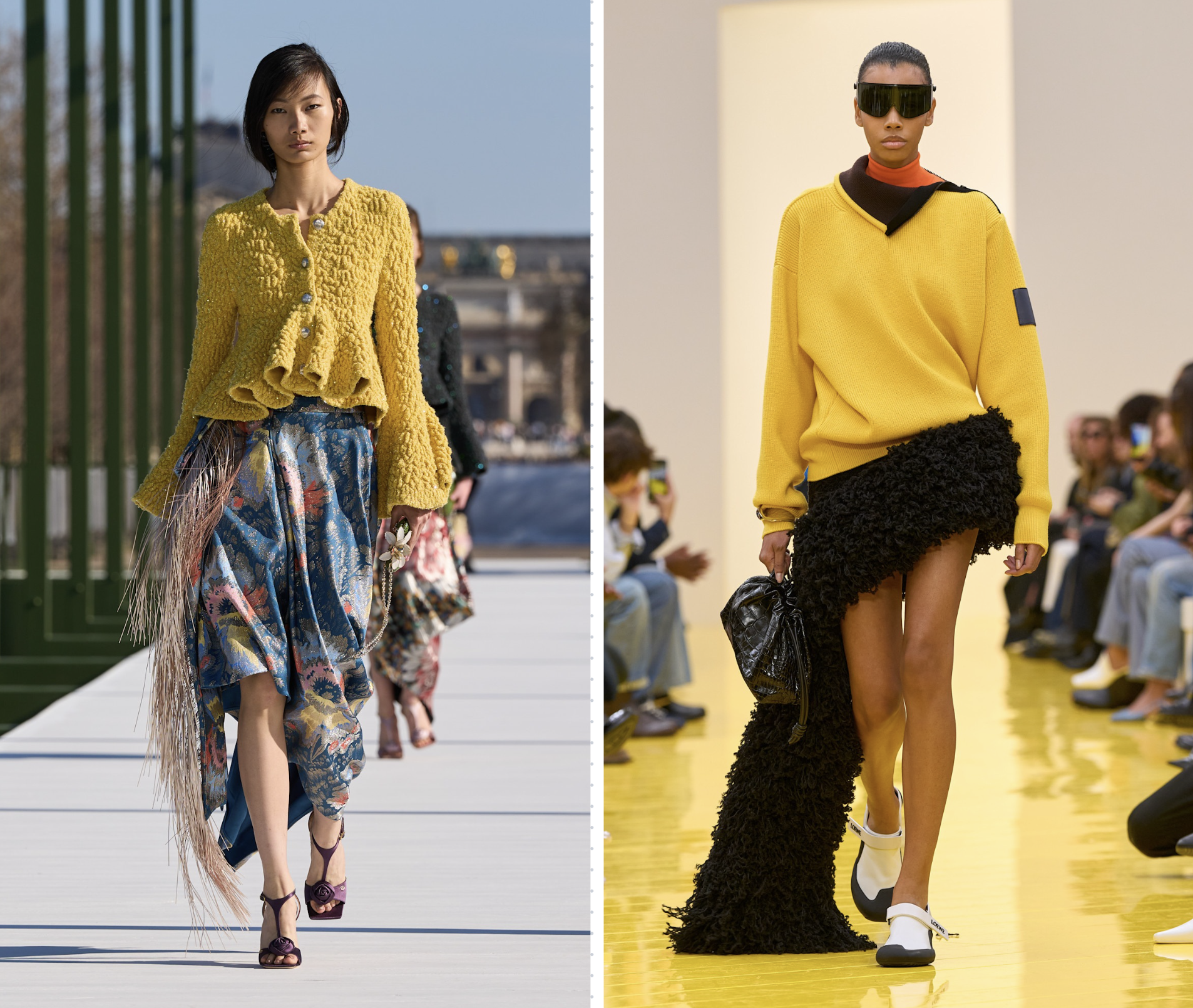 Gele trui bij Dior en Loewe herfst/winter 2026