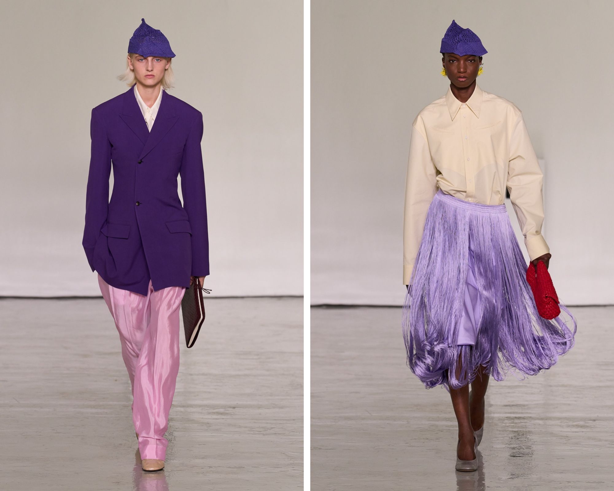 Paars en roze, en paars en geel bij Bottega Veneta