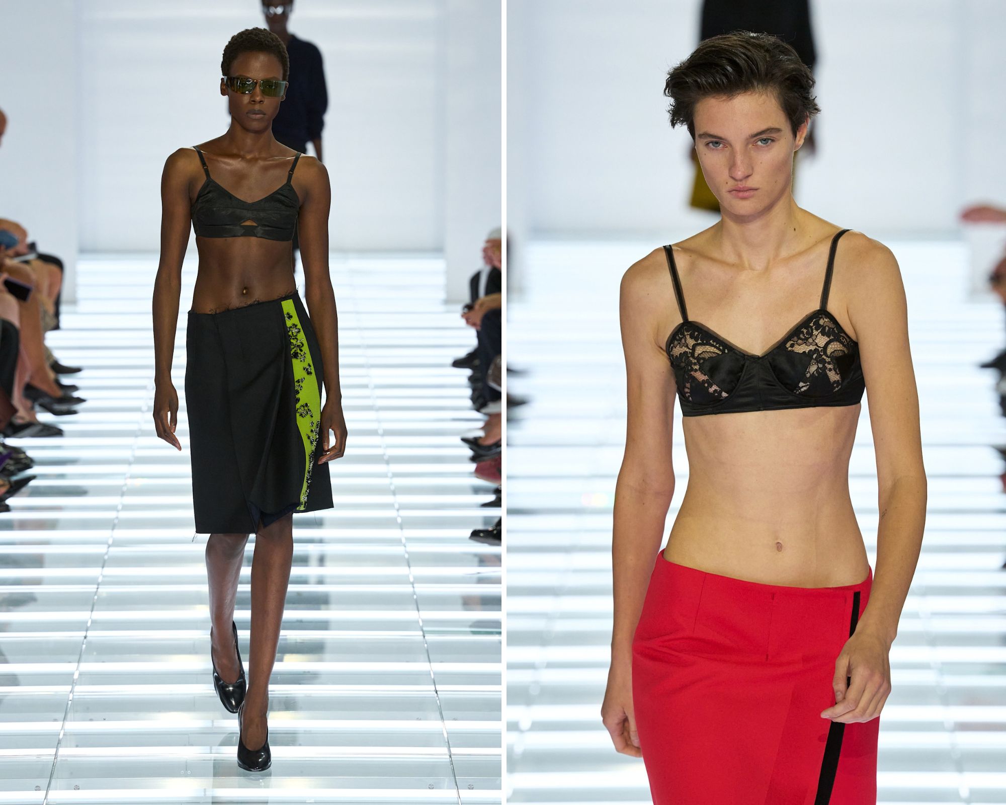 Een bh als top op de catwalk van Prada lente/zomer 2027
