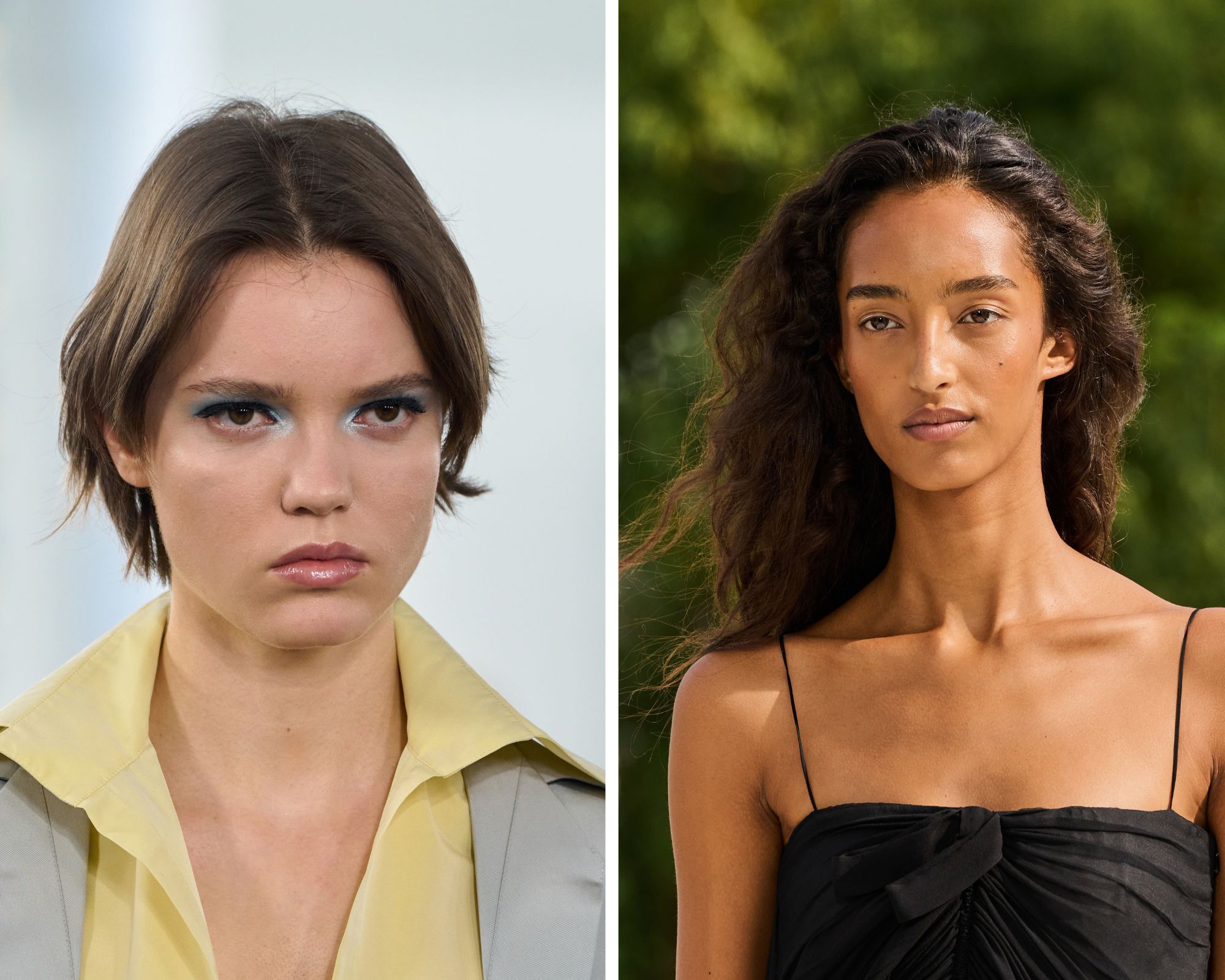 Modellen met glitter als beauty trend bij Jil Sander en Dior