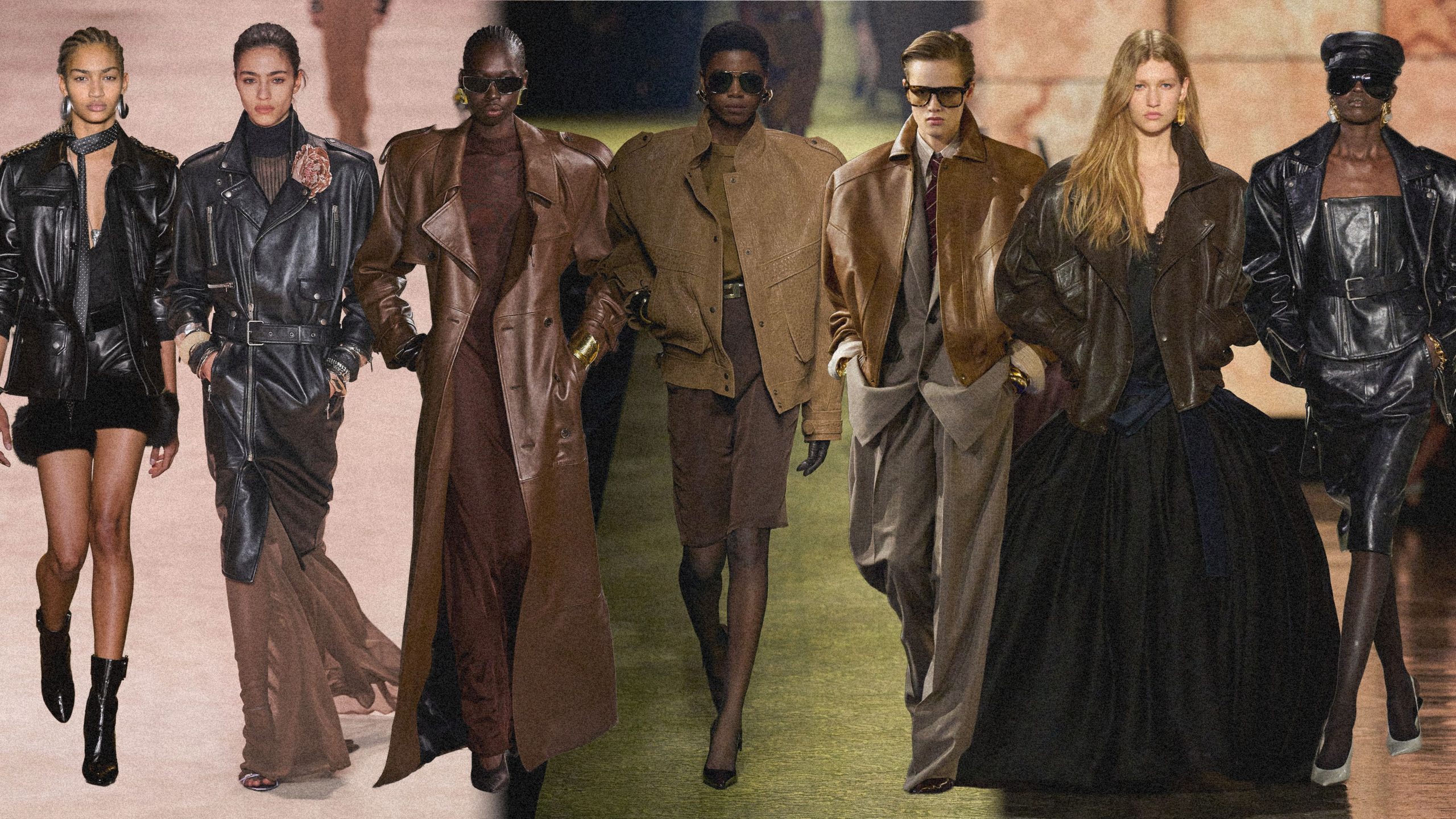 Looks van leer op de runway van Saint Laurent