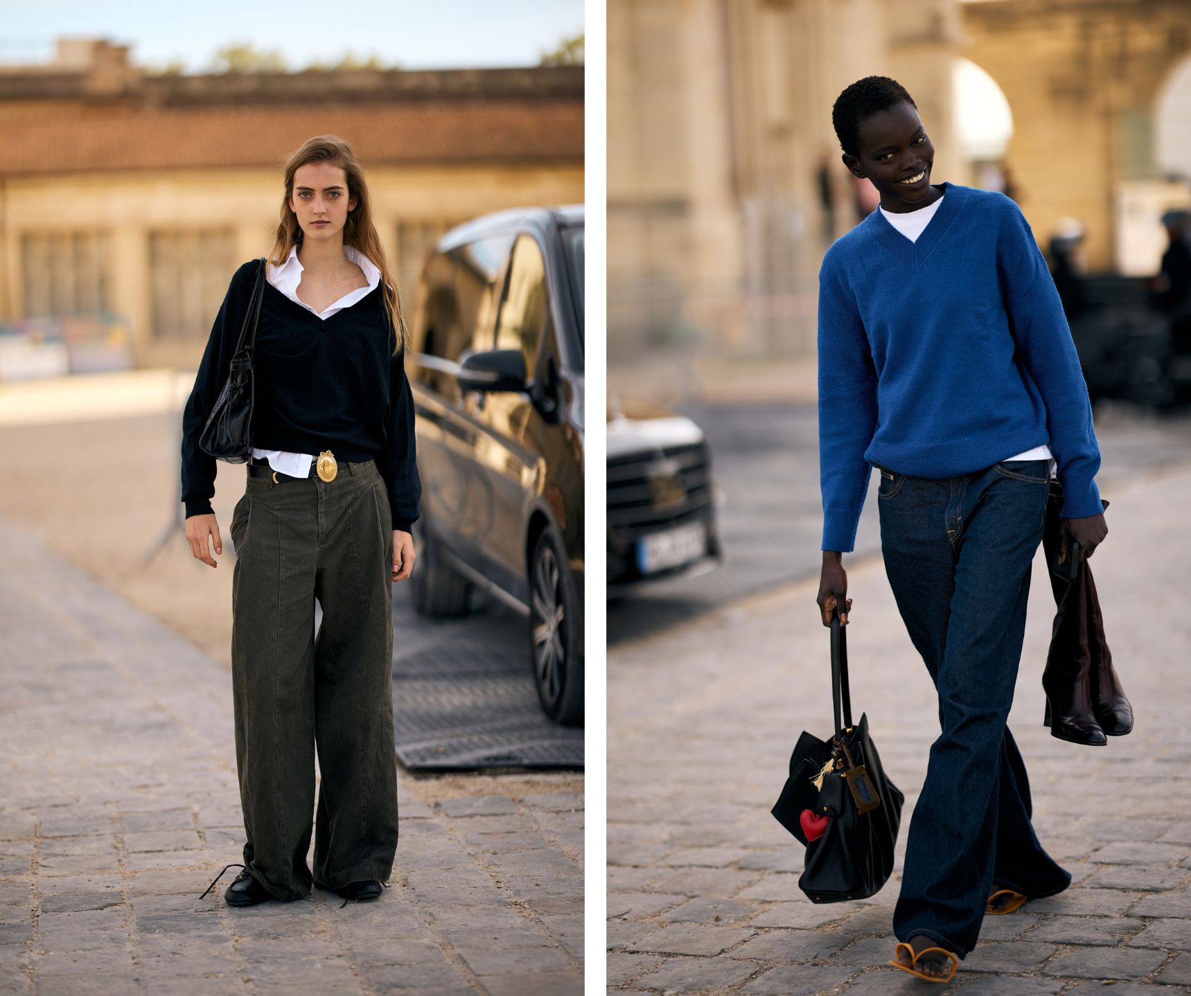 Streetstyle paris fashion week lente/zomer 2027: V-neck sweaters
