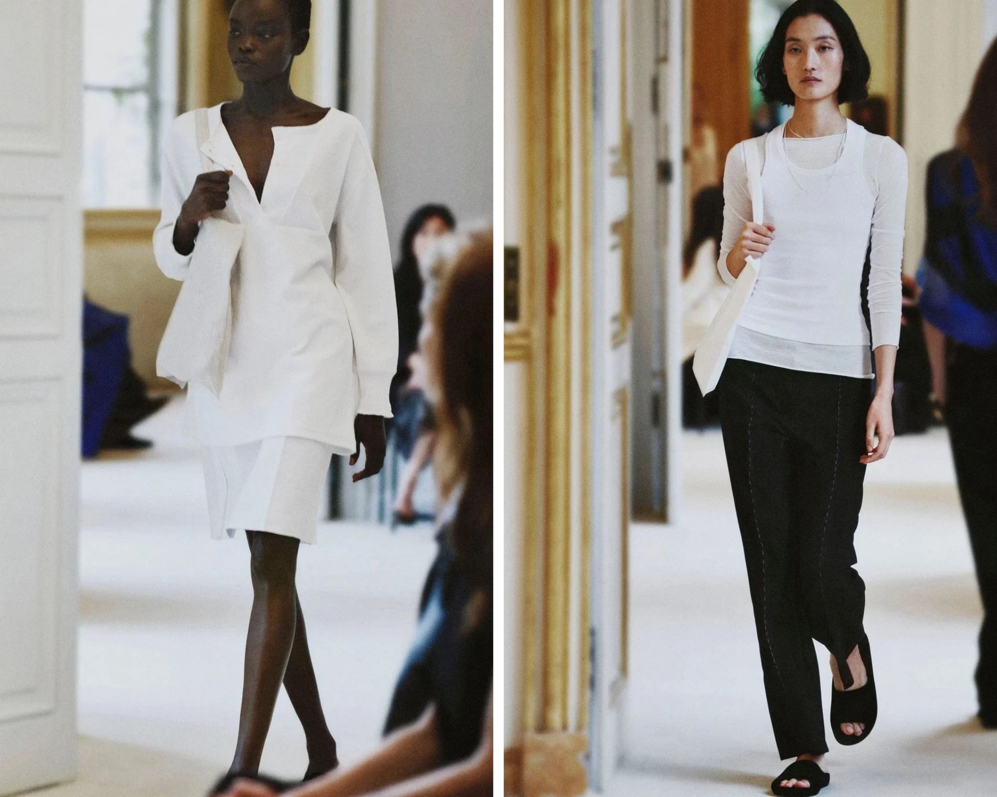 Een canvas tas op de catwalk van The Row lente/zomer 2027